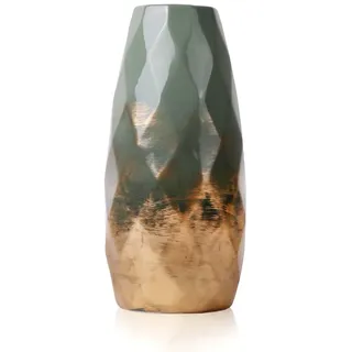 TERESA'S COLLECTIONS Grüne Golde Keramik Vase Kleine Blumenvase Moderne Tischvase Blumen Pflanzen Tischdeko Keramikvase Deko Höhe 23cm Ø10cm muttertagsgeschenke für Mama