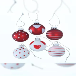 Weihnachtskugel Lola Glas lackiert Ø 4 cm rot weiß 6er Set