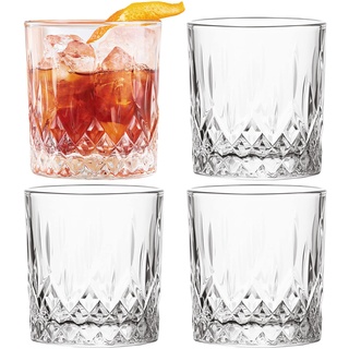 Konzept 11 - Trinkgläser Set 280 ml Transparent, 4-teiliges Wasserglas Set, Perfekt als Saftgläser, Gin Gläser, Cocktailgläser, Geriffelte universale Mehrzweckgläser