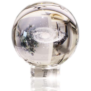 H&D HYALINE & DORA 80MM Galaxy Kristallkugel Glas Kugel Display Kugel Briefbeschwerer Heilmeditation Ball mit Klarer Stand für kreatives Geschenk