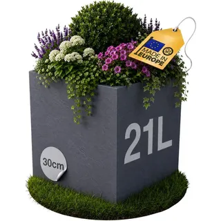 ONDIS24 Pflanzkübel Vulkan, 21L, Blumenkasten quadratisch, mit Wasserspeicher, robuster Kunststoff, UV - und witterungsbeständig schwarz