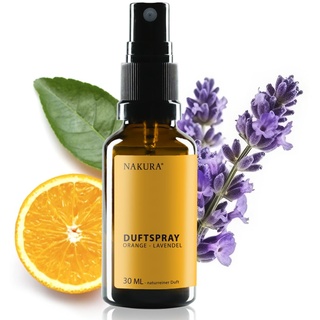 NAKURA® Raumspray, Duftspray und Lufterfrischer ORANGE - LAVENDEL Bio 30 ml - Natürliches Raumduft Spray aus reinen ätherische Öle - Lufterfrischer Wohnung mit naturreinem Lavendelöl ohne Chemie