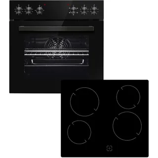 PKM Einbauherd Set Backofen schwarz + Glaskeramikkochfeld