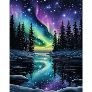 Malen nach Zahlen Erwachsene Ohne Rahmen, Nordlichter Himmel , Paint by Numbers Adult Wunderschöne Aurora Lichter, DIY mit Pinseln und Acrylfarben Handgemalt Ölgemälde Leinwand für Home Decor 30x40cm