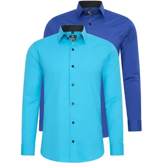 Langarmhemd RUSTY NEAL, Herren, Gr. M, EURO-Größen, blau (türkis), 60% Baumwolle, 37% Polyester, 3% Elasthan, unifarben, Hemden, im Slim-Fit geschnitten