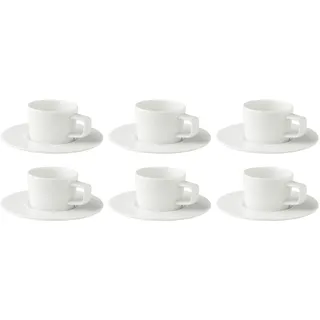 6 x palmer White Delight Kaffeetassen Set mit Untertassen, Porzellan, 6  Tassen 15 cl, 6 Teller Ø  16 cm, weiß glänzend, modern