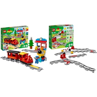 LEGO DUPLO Dampfeisenbahn 10874 Spielzeugeisenbahn + Eisenbahn Schienen (10882) Konstruktionsspielzeug