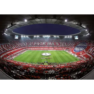 A.S. Création Fototapete - Tapete Stadion FC Bayern in Rot, Grün und Grau - Wandtapete für verschiedene Räume - Vliestapete Wandbild XXL 366 x 254 cm