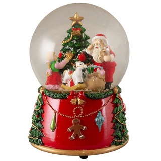 Christmas Paradise Schneekugel mit Spieluhr 14cm, Weihnachtsmann mit Baum (mechanisch aufziehbar, Weihnachtsdeko, 1 St), spielt Melodie rot