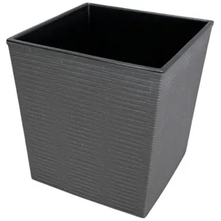 Engelland Pflanzkübel Blumentopf aus recyceltem Kunststoff & Holz (WPC), Rillenoptik (UV-beständig, wetterfest, quadratisch), Blumenkübel für Garten, Balkon, Terrasse, Innen- und Außenbereich grau 25 cm x 26.5 cm x 25 cm