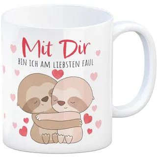 speecheese Kaffeebecher Faultier Paar Liebe Tasse als Valentinsgeschenk | Mit dir bin ich am liebsten faul - Knuffiger Kuschel-Partner Liebesbote für Valentinstag