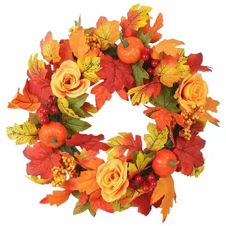 Coonoor Dekokranz Türkranz Herbst 45 cm Herbstkranz Haustür Künstliche Ahornblätte, für Haustür Kamin und Wandkranz Herbst Dekoration Wiederverwendbar