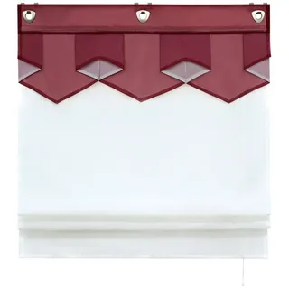 Delien Raffrollo Anita Voile Rollo mit Rautenmuster im modernen Stil, mit Hakenaufhängung, ohneBohren, Am Fensterrahmen einhängen und mit Zugschnur höhenverstellbar, Geometrischer Abschluss mit Ösen, transparent für Küche und Wohnzimmer lila|rot 120 cm x 140 cm