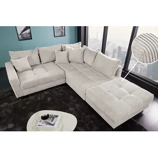 riess-ambiente Ecksofa KENT 220cm beige schwarz - Cord, L-Form, Federkern, FSC-zertifiziert, Einzelartikel 1 Teile, Moderne Wohnlandschaft inkl. Hocker - ideal für Wohnzimmer u. Familien beige