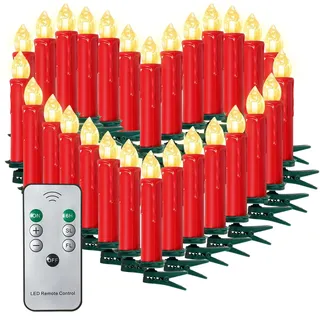 SunJas 30er Rot Weinachten Kerzen Weihnachtsbeleuchtung Weihnachtskerzen mit Fernbedienung kabellos Weihnachtsbaumkerzen 10/20/30/40er [Energieklasse A+++]