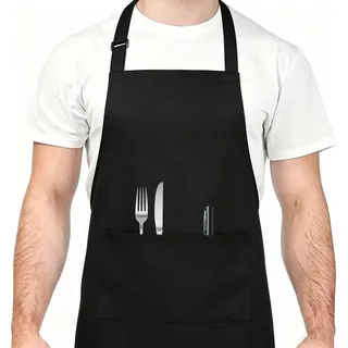 Mulbijeo Grillschürze für Männer, Verstellbare Grillschürze mit 2 Taschen und langen Bändern, Küchenschürze für Männer und Damen, für Küche, Restaurant und Café, Vatertagsgeschenk