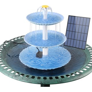AISITIN DIY Deko Brunnen Blau,Vogeltränke Sets mit 3,5W Solar Springbrunnen, 3 stufige Vogelfütterer für draußen,Vogelbad und DIY Solarbrunnen Abnehmbar und Geeignet für Vogeltränke Gartendekoration