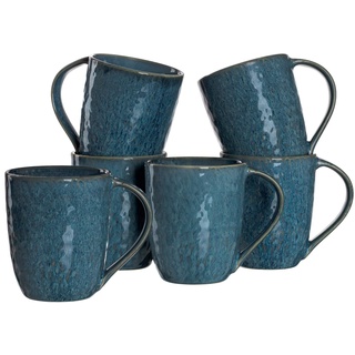 Leonardo Matera Keramik-Tassen 6-er Set, spülmaschinengeeignete Kaffee-Tassen, 6 mikrowellenfeste Tee-Tassen, Becher mit Glasur, blau 430 ml, 018548