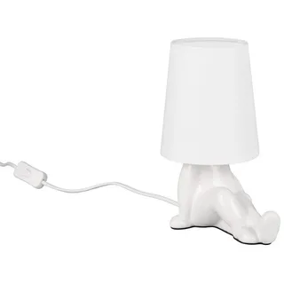 Reality Leuchten LED Nachttischlampe Keramik-Fuß mit Stoffschirm, Höhe 24,5cm, Leuchtmittel dimmbar, LED wechselbar, Warmweiß, klein-e ausgefallen-e Designer Tischlampe mit E14 Leuchtmittel weiß