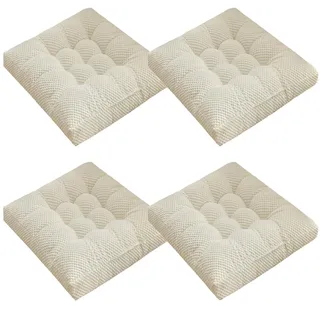 JORTUIO 1/2/4er-Set Sitzkissen Stuhlkissen 45x45 cm für Indoor und Outdoor Sitzpolster - Dicke 6-8CM -Stuhl Steppkissen/Bodenkissen(Weiß,45x45cm 4PCS)