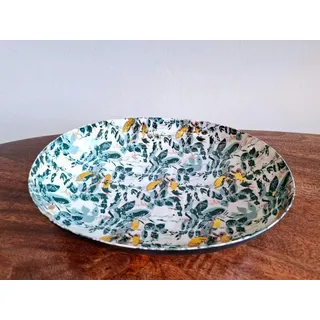 meytrade Dekovase besondere Tischvase oder Schale lang aus Metall bunt Flower grün gold, Blumenvase, Dekovase, Dekoschale, Wohndeko aus Metall
