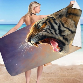 DOTERO Tiger Strandtuch xxl-3D Tier Tiger Muster-Badetuch groß 100x200 für Erwachsene und Kinder-microfaser frottee strandtücher badetücher (1,100x200cm)