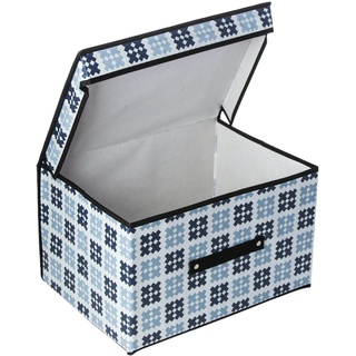 Nice Life Aufbewahrungsbox mit Deckel Wasserdicht Garderobe Organizer Box Für Kleidung Unterwäsche Spielzeug Dokumente Aufbewahrungsbehälter Weiß/Blau (40x30x25 cm)