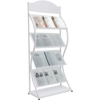 Metall-Zeitschriftenständer, bodenstehender Präsentationsständer, 4 Taschen, Literaturhalter, stabiler Zeitungsständer mit Fotoalbum und Broschürenaufbewahrung