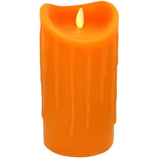 Tronje LED Echtwachskerze mit Timer - 18 cm Kerze Orange Wachstropfen mit beweglicher Flamme