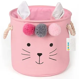 OYHOMO Kinderzimmer Aufbewahrungskorb Baby Wäschekorb Faltbare Runder Aufbewahrungsbox Dick Stoff mit Kordelzug für Kleidung Spielzeug Regal Schrank - Rosa