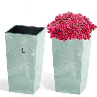 MELTOM Pflanzkübel Eckig Groß Hoch H 50 cm 26 x 26 cm Grau Betonoptik Deko | Maße 26,5 x 26,5 cm, Höhe 50 cm · 26,6 Liter · Einsatz 11 L · Betonoptik · ohne Bodenloch