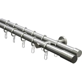 GARDINIA Gardinenstangen Set Zylinder 2-läufig Ø 20 mm 160 cm edelstahl-optik
