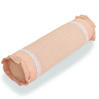 EDMILE Buchweizen-Nackenrolle, verstellbare Nackenrolle, Zylinderkissen mit Karomuster und Spitzenbesatz, feste Halswirbelstütze, runde Kissen, Nackenschmerzlinderung für Nickerchen (40,6 x 10,2 cm