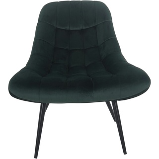 SalesFever Loungesessel mit XXL-Sitzfläche | Bezug Stoff in Samt-Optik | Gestell Metall schwarz | üppige Steppung | B 76 x T 87 x H 86 cm | grün