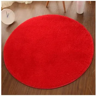 LuxusKollektion Hochflor-Teppich Shaggy Teppich Rund Rot 130cm, rund, Höhe: 25 mm rot Ø 130 cm x 130 cm x 130 cm x 25 mm