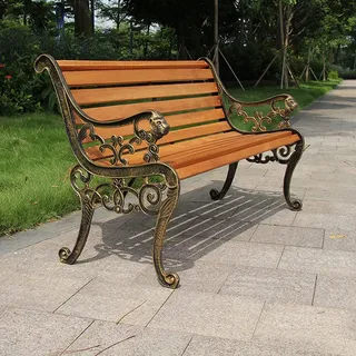 Geling Parkbank Gartenbank Gusseisen Massiv Holz Gestell Gartenmöbel Sitzbank, extra stabil,A,125CM