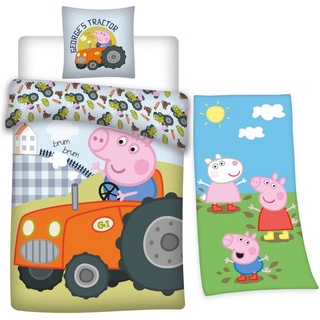 Kinderbettwäsche Peppa Pig Wutz - Traktor Bettwäsche-Set, 135x200 und Handtuch, 75x150, Peppa Pig, Baumwolle, 100% Baumwolle
