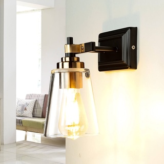 Licht-Erlebnisse Wandleuchte Glas Metall in Schwarz Messing E27 Industrie Design Wandlampe Küche Wohnzimmer
