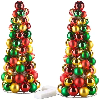 Britesta 2er-Set LED-beleuchtete Weihnachtsbaum-Pyramiden mit bunten Kugeln
