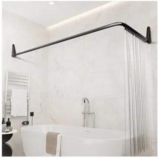Erica Duschvorhangstange L-Form - Verstellbar - 70x90, 70x160 oder 90x140 cm, Für Badewannen geeignet, Über Eck, Rostfrei schwarz