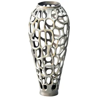 Wohnling Bodenvase WL7.498 Vase 60 cm Silber Standvase Blumenvase XL Wohndeko Groß (Skulpturale Dekovase für Trockenblumen und Zweige), Große Metallvase aus glänzendem Aluminium silberfarben