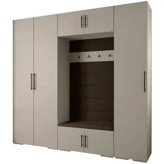 Abiks Möbel Garderoben-Set, Kaschmir, Dunkelbraun, Schwarz, Holz, Nachbildung, 2-Sitzer, 13 Fächer, 250x236.7x47 cm, Garderobe, Garderoben-Set & Garderoben-Serien, Garderoben-Sets