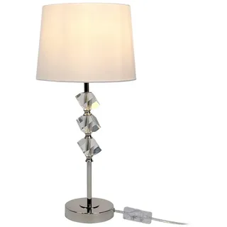 Relaxdays Tischlampe mit Kristall & Seidenschirm Creme
