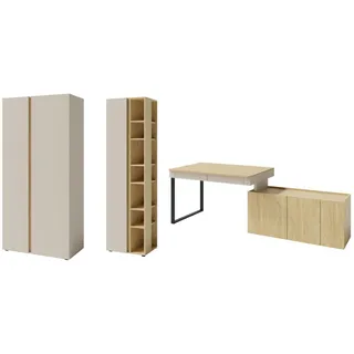 Deine Möbel 24 Jugendzimmer-Set LIBU AA (3+4+10) Kinderzimmer-Set Kindermöbel, (Set, 3-tlg., Kleiderschrank, Regal, Schreibtisch), LIBU-Kollektion Beige Eukalyptus Eiche beige