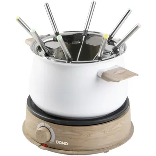 DOMO DO736F Fondue 1500W Kontrollleuchte, 8 Fonduegabeln Holz, Weiß