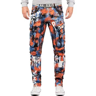 Cipo & Baxx Regular-fit-Jeans Herren regular fit Hose Stonewashed BA-CD587 (1-tlg) Auffällige Verzierungen mit Strasssteinen, Nieten und Glitzer-Effekt blau 36
