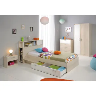 Parisot Charly 16 braun/weiß 5-teilig - bestehend aus: Kleiderschrank Bett - Anstellregal - Kommode - Nachtschrank