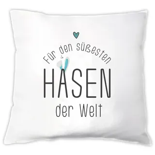 4youDesign Deko-Kissen -Für den süßesten Hasen der Welt- Zierkissen mit Spruch - Ostergeschenk - süße Geschenkidee für Männer & Frauen (blau)
