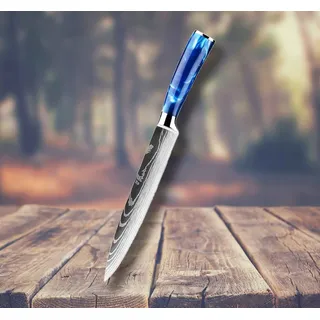 Muxel Kochmesser Profi Messer Set Scharfe Kochmesser Edelstahl im Damast Stil Farbiger, besonders scharf blau 33 cm