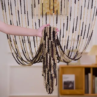 Mateju Fadenvorhang Insektenschutz 100 x 200 cm Schiebevorhänge Türvorhang außen Balkontür Vorhang tür Dekoration Perlenvorhang für Türen/Fenster, als Raumteiler Fliegenschutz (Champagner Kaffee,1)